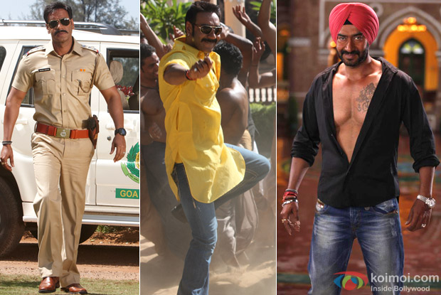 Ajay Devgn in a still from Singham, Bol Bachchan and Son Of Sardaar Movie