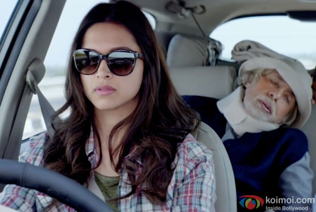 Deepika Padukone and Amitabh Bachchan in a still from movie 'Piku'