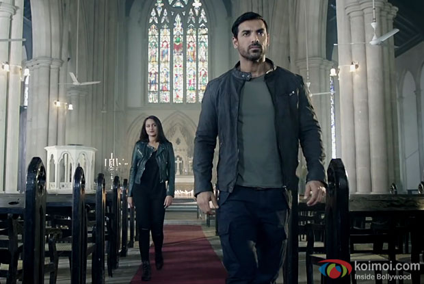 Sonakshi Sinha and John Abraham in a still from Force 2